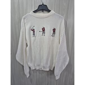 VINTAGE Golf Course sweater Mens M Embroidery Scene Winona Chunky Boxy Oversized